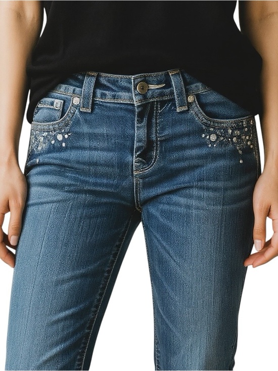 Miss Me Denim - Miss Me Bootcut Jeans Medium Wash Studded Embellished Buckle Womens Size 27